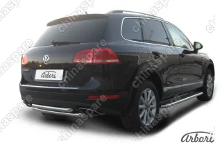 AFZDAVWTR10 Защита заднего бампера d57+d57 двойная Arbori нерж. сталь для Volkswagen TOUAREG 2010-2014