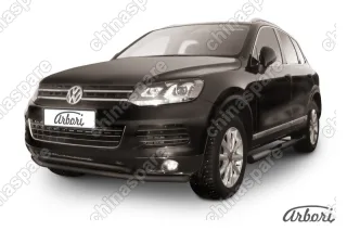 AFZDAVWTR04B Защита переднего бампера d57+d57  двойная Arbori черн. для Volkswagen TOUAREG 2010-2014