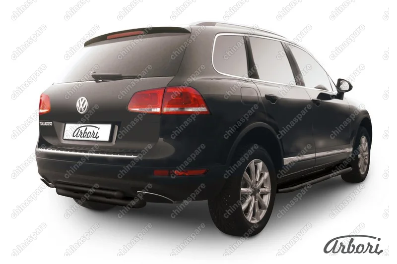 AFZDAVWTR09B Защита заднего бампера d76+d57 двойная Arbori черн. для Volkswagen TOUAREG 2010-2014