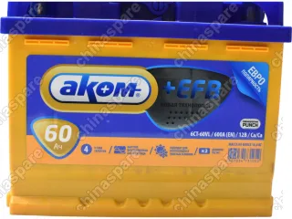 Аккумулятор АКОМ+ EFB (Start-Stop) 60Ah/600 (плюс справа) Geely Coolray / Changan CS55 / Chery Tiggo 7 Pro, 4Pro / FAW Besturn X80 (242x175x190)