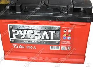 Аккумулятор АКОМ Русбат 75Ah/650 (плюс слева) Lifan X60 (277x175x190)