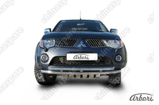 AFZDAML09 Защита переднего бампера d57+d57 двойная Arbori нерж. сталь для MITSUBISHI L200 2006-2015