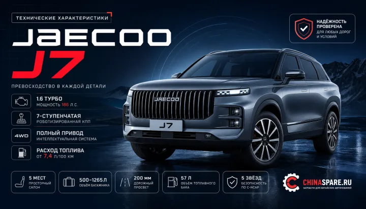 Jaecoo J7: полные технические характеристики, габариты и комплектации на 2025–2026 год