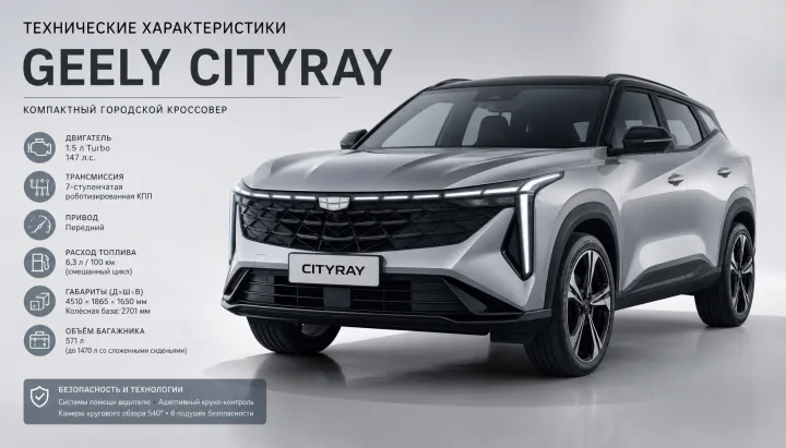 Geely Cityray: полные технические характеристики, размеры и комплектации 2025–2026