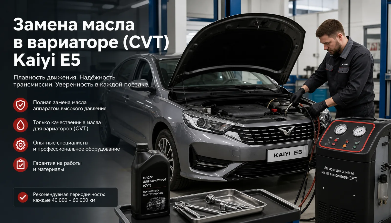 Kaiyi E5: замена масла в вариаторе CVT25 — инструкция, объём и жидкость