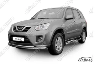 Защита переднего бампера d57+d42 двойная Arbori нерж. сталь для CHERY Tiggo FL 2013-2016
