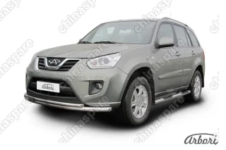 Защита переднего бампера d57+d42 двойная Arbori нерж. сталь для CHERY Tiggo FL 2013-2016