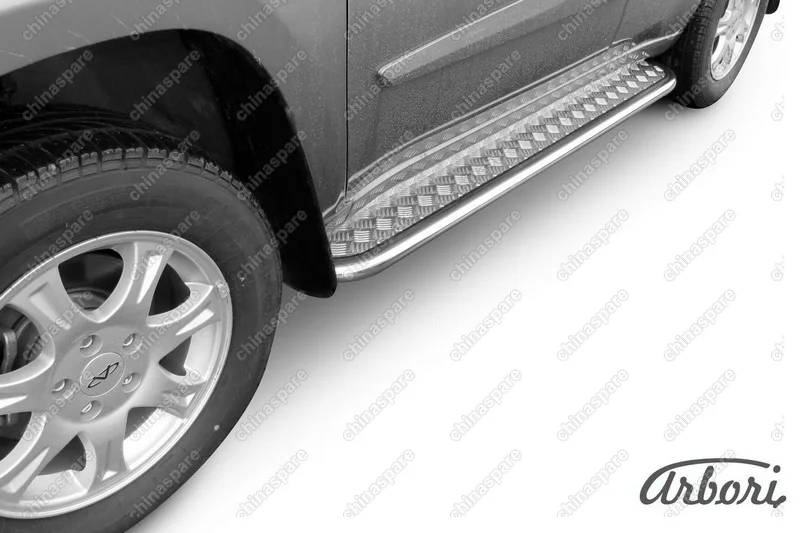 Защита порогов d42 с листом усиленная Arbori нерж. сталь для CHERY Tiggo FL 2013-2016