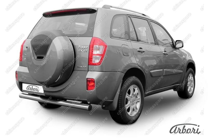 Защита заднего бампера d76 с проступями Arbori нерж. сталь для CHERY Tiggo FL 2013-2016