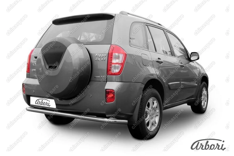 Защита заднего бампера d57 длинная Arbori нерж. сталь для CHERY Tiggo FL 2013-2016