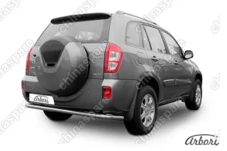 Защита заднего бампера d57 длинная Arbori нерж. сталь для CHERY Tiggo FL 2013-2016