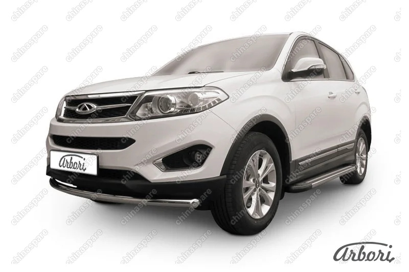 Защита переднего бампера d57 радиусная Arbori нерж. сталь для CHERY Tiggo 5 2014-нв