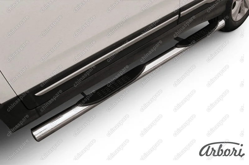 Защита порогов d76 с проступями Arbori нерж. сталь для CHERY Tiggo 5 2014-нв