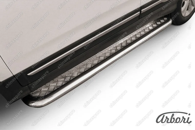 Защита порогов d57 с листом усиленная Arbori нерж. сталь для CHERY Tiggo 5 2014-нв
