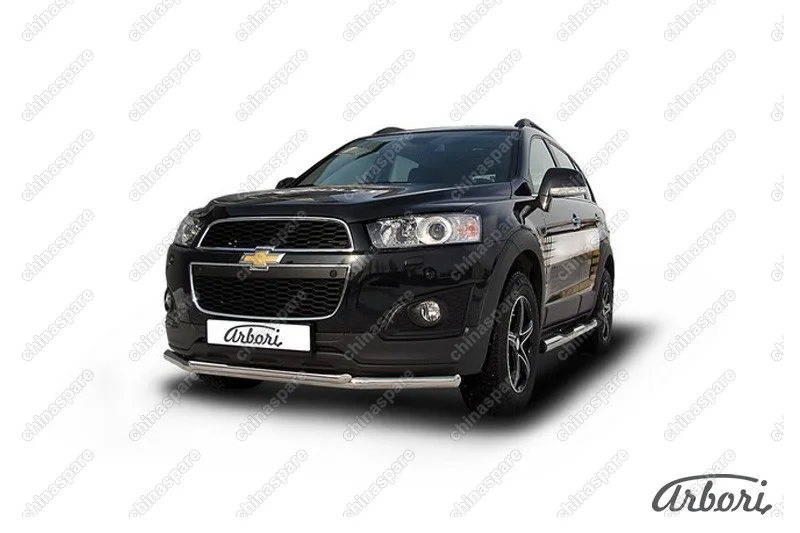 Защита переднего бампера d57+d42 двойная Arbori нерж. сталь для CHEVROLET Captiva 2013-2016