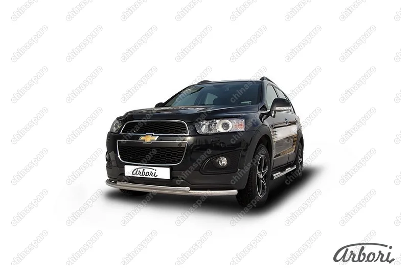 Защита переднего бампера d57+d42 двойная радиусная Arbori нерж. сталь для CHEVROLET Captiva 2013-2016