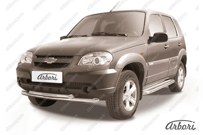 Защита переднего бампера d57+d57 двойная Arbori нерж. сталь для Chevrolet NIVA 2010-нв