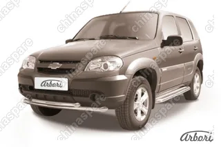 Защита переднего бампера d57+d57 двойная Arbori нерж. сталь для Chevrolet NIVA 2010-нв