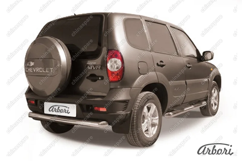 Защита заднего бампера d76 радиусная Arbori нерж. сталь для Chevrolet NIVA 2010-нв