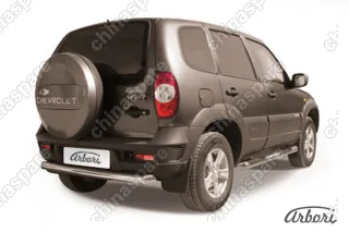 Защита заднего бампера d76 радиусная Arbori нерж. сталь для Chevrolet NIVA 2010-нв