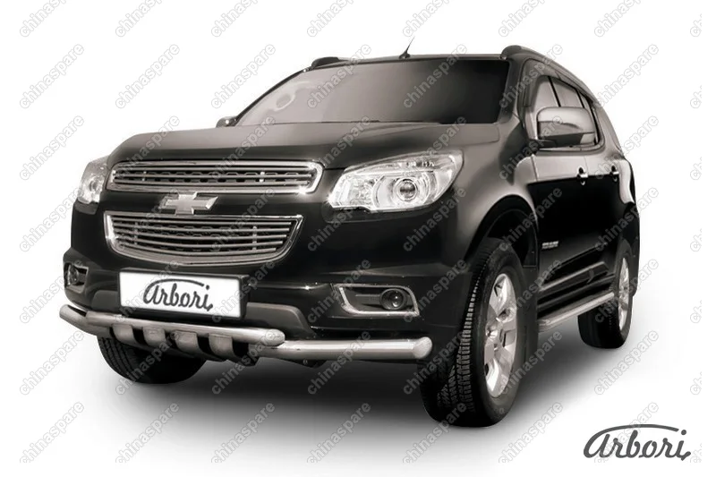 AFZDACHTB1201 Защита переднего бампера d76+d57 двойная с профильной ЗК Arbori нерж. сталь для CHEVROLET Trailblaizer 2012-2016