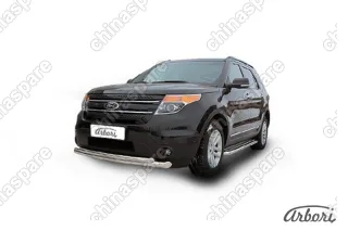 AFZDAFEX03 Защита переднего бампера d57+d57 двойная  Arbori нерж. сталь для Ford EXPLORER 2012-2015