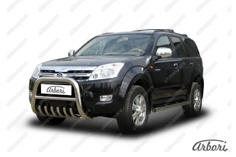 Кенгурятник низкий d76 с защитой картера Arbori нерж. сталь для Great Wall Hover 2008-2010