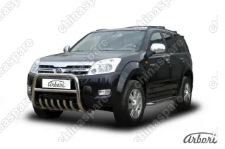 Кенгурятник низкий d57 с защитой картера Arbori нерж. сталь для Great Wall Hover 2008-2010