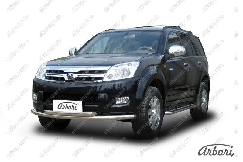 Защита переднего бампера d57+d57 двойная  Arbori нерж. сталь для Great Wall Hover 2008-2010