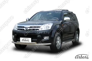 Защита переднего бампера d57+d57 двойная  Arbori нерж. сталь для Great Wall Hover 2008-2010