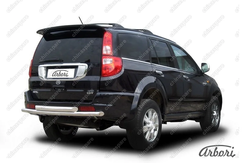 Защита заднего бампера d57+d57 двойная  Arbori нерж. сталь для Great Wall Hover 2008-2010