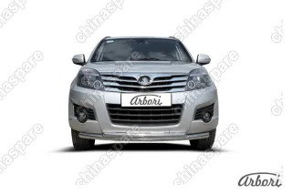 Защита переднего бампера d57+d42 двойная радиусная Arbori нерж. сталь для GREAT WALL Hover H3 2010-2014