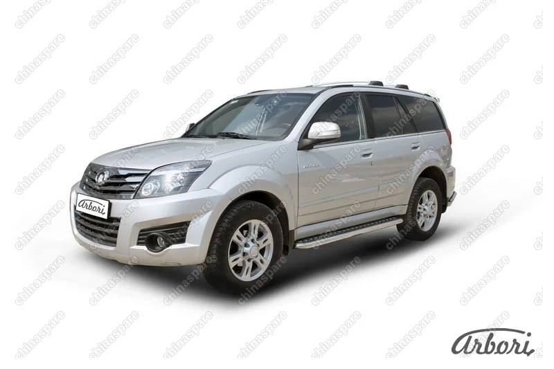 Защита порогов d42 с листом усиленная Arbori нерж. сталь для GREAT WALL Hover H3 2010-2014
