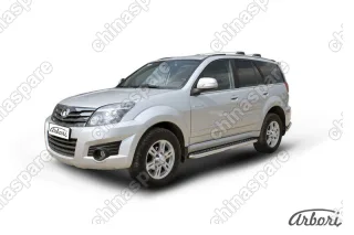 Защита порогов d42 с листом усиленная Arbori нерж. сталь для GREAT WALL Hover H3 2010-2014