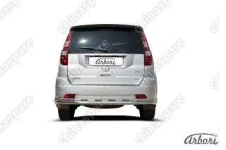 Защита заднего бампера d57+d42 двойная длинная Arbori нерж. сталь для GREAT WALL Hover H3 2010-2014