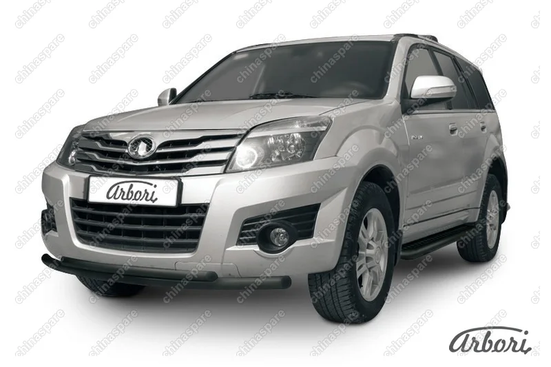 Защита переднего бампера d57+d42 двойная радиусная Arbori черн. для GREAT WALL Hover H3 2010-2014