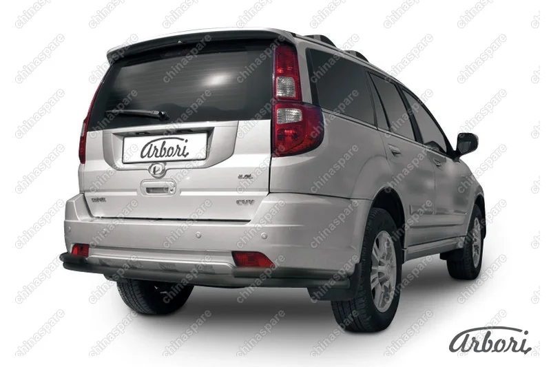 Защита заднего бампера d57+d42 двойная длинная Arbori черн. для GREAT WALL Hover H3 2010-2014