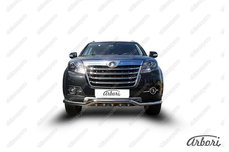 Защита переднего бампера d57 "волна" с ЗК Arbori нерж. сталь для Great Wall Hover H3 2014-2016