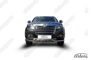 Защита переднего бампера d57 "волна" с ЗК Arbori нерж. сталь для Great Wall Hover H3 2014-2016