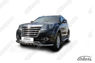 Защита переднего бампера d57 "волна" с ЗК Arbori нерж. сталь для Great Wall Hover H3 2014-2016