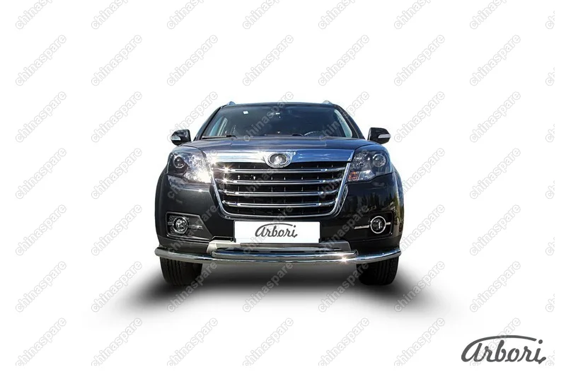 Защита переднего бампера d57+d42 двойная  Arbori нерж. сталь для Great Wall Hover H3 2014-2016