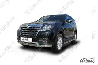 Защита переднего бампера d57+d42 двойная  Arbori нерж. сталь для Great Wall Hover H3 2014-2016