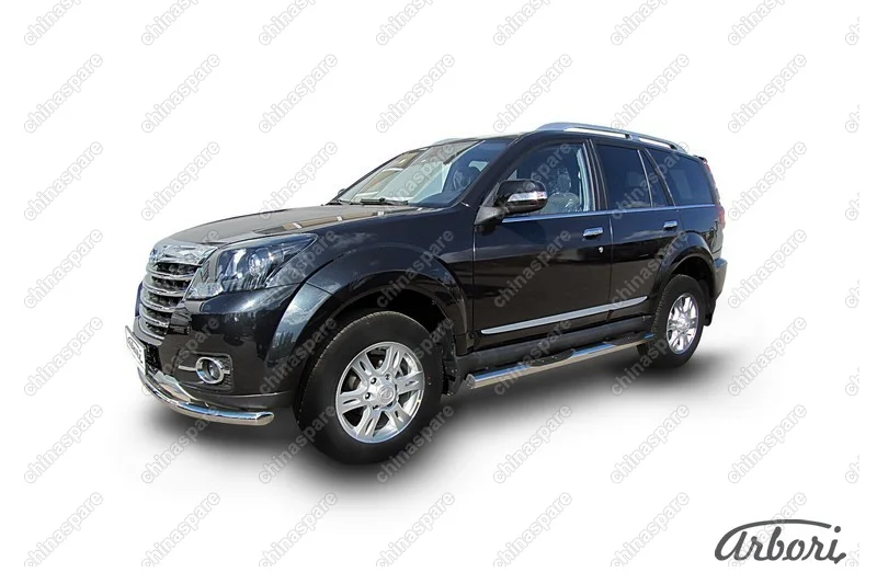 Защита порогов d76 с проступями Arbori нерж. сталь для Great Wall Hover H3 2014-2016
