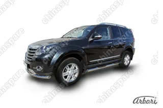 Защита порогов d76 с проступями Arbori нерж. сталь для Great Wall Hover H3 2014-2016