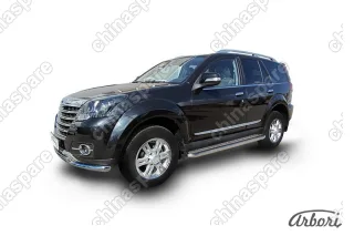 Защита порогов d57 с листом усиленная Arbori нерж. сталь для Great Wall Hover H3 2014-2016