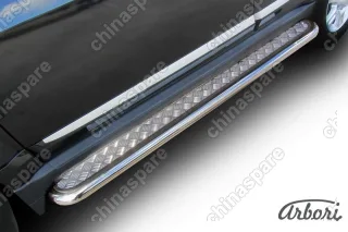 Защита порогов d57 с листом усиленная Arbori нерж. сталь для Great Wall Hover H3 2014-2016