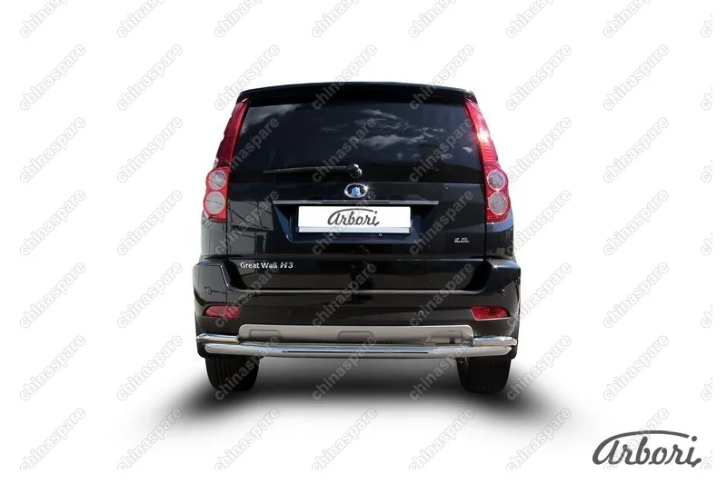 Защита заднего бампера d57+d42 двойная длинная Arbori нерж. сталь для Great Wall Hover H3 2014-2016