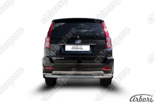 Защита заднего бампера d57+d42 двойная длинная Arbori нерж. сталь для Great Wall Hover H3 2014-2016