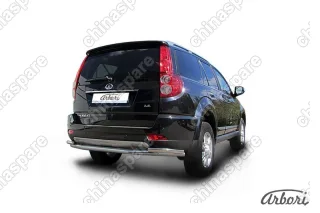 Защита заднего бампера d57+d42 двойная длинная Arbori нерж. сталь для Great Wall Hover H3 2014-2016