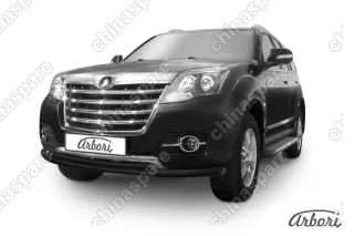 Защита переднего бампера d57+d42 двойная  Arbori черн. для Great Wall Hover H3 2014-2016